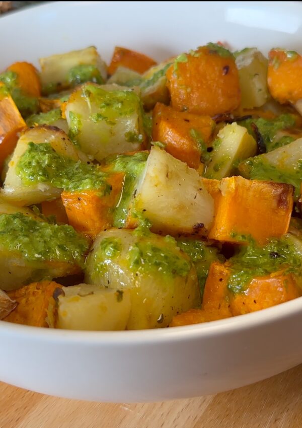 Roasted Vegetables with a Basil Lemon Sauce