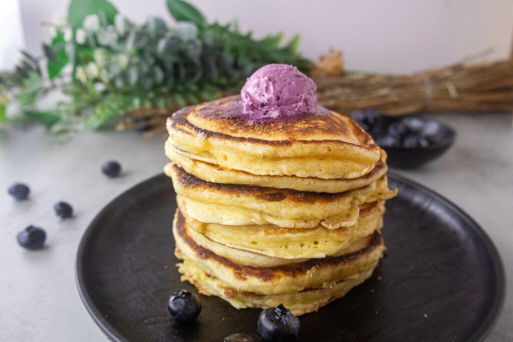 lemon ricotta pancakes with blueberry butter