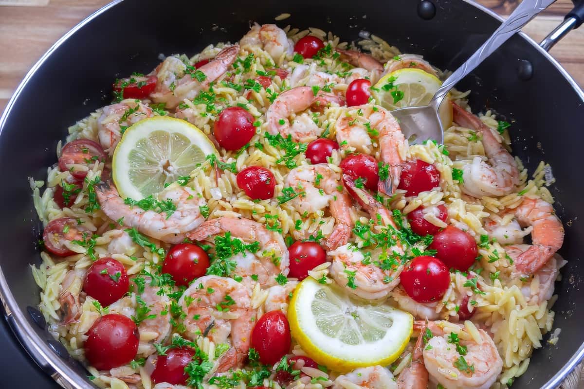 One Pot Garlic & Shrimp Orzo