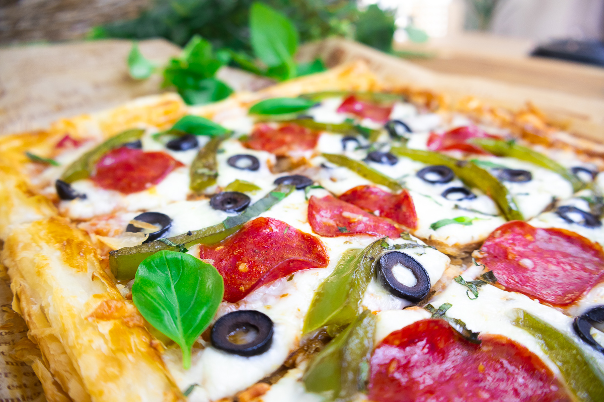 Crispy Pepperoni & Veggie Puff Pastry Pizza