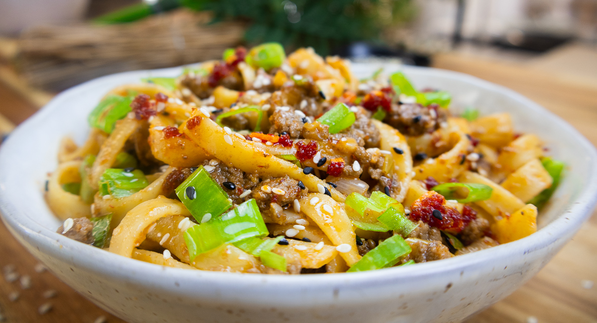 Spicy Chili Garlic Noodles with Ground Beef