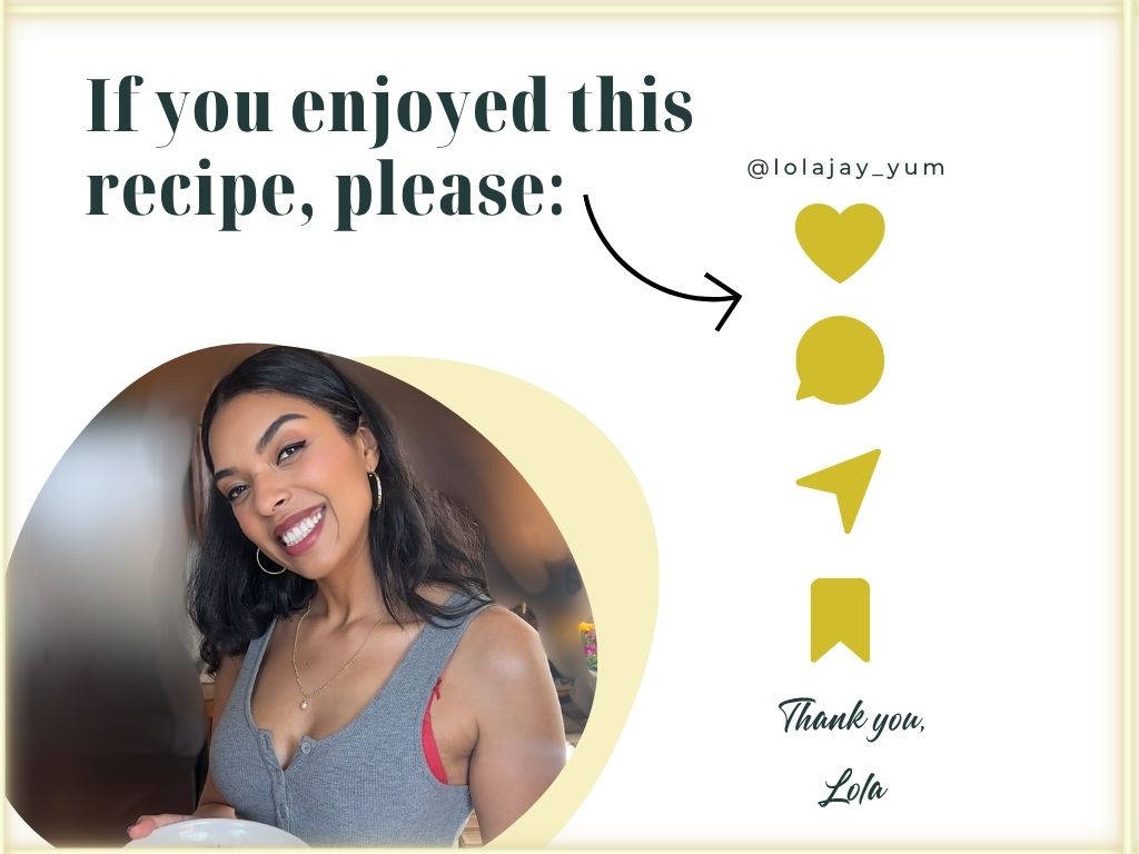 Thank you message with Instagram handle for recipe feedback and ratings, featuring five-star icons.