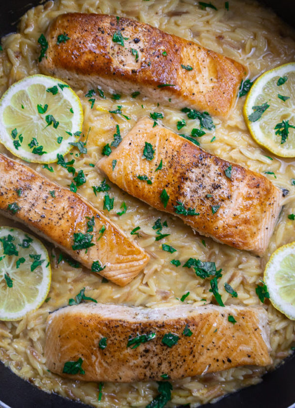 One-Pot Lemon Garlic Salmon Orzo