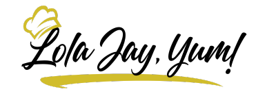 Lola Jay, Yum! logo with yellow chef hat and underline design.
