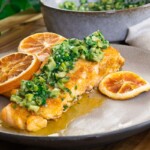 Mediterranean Orange Salmon topped with gremolata.