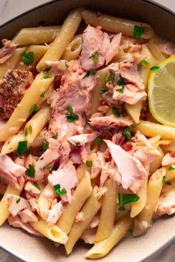 Creamy pasta alla Salmone topped with fresh parsley.