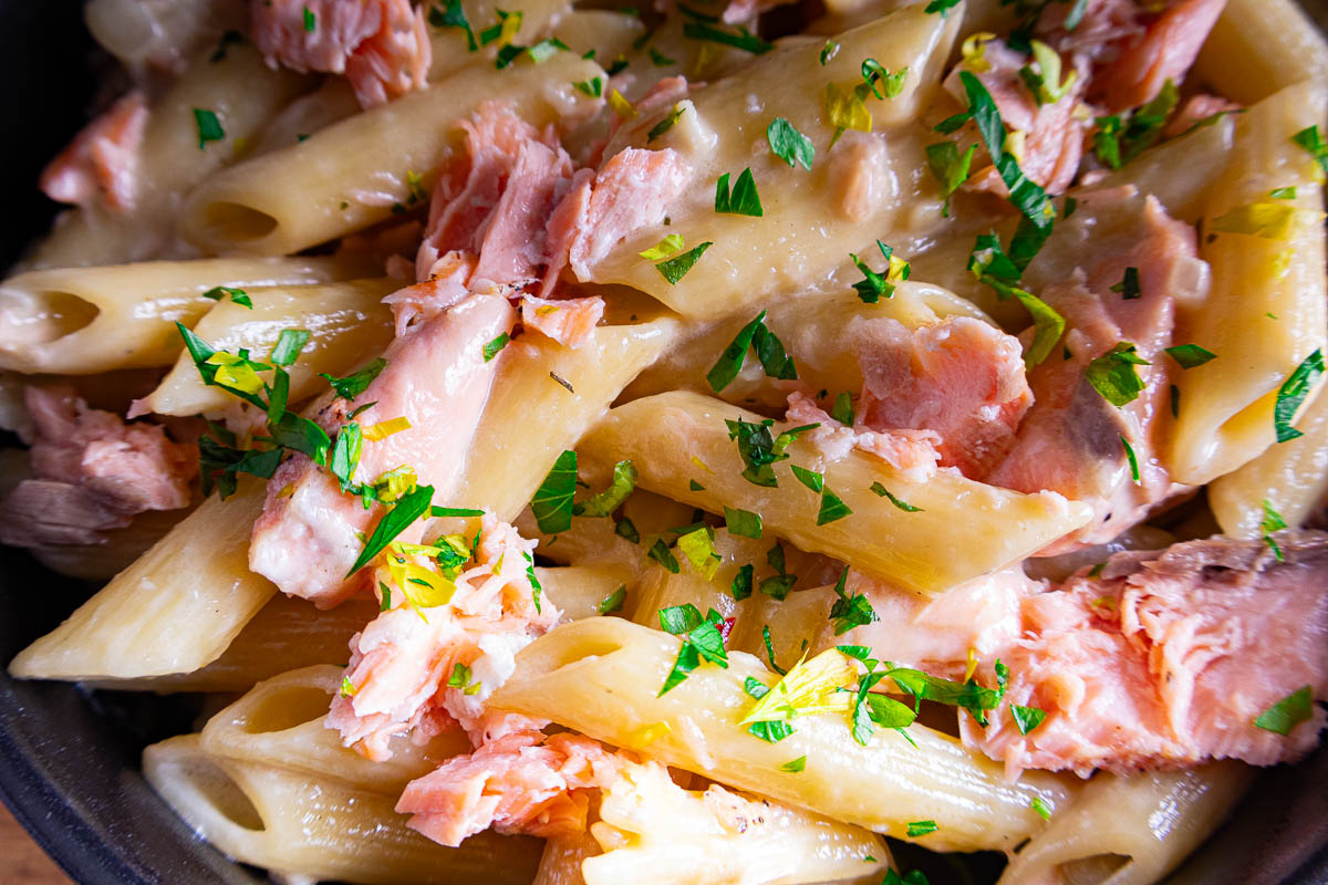 Creamy pasta alla Salmone  topped with fresh parsley.