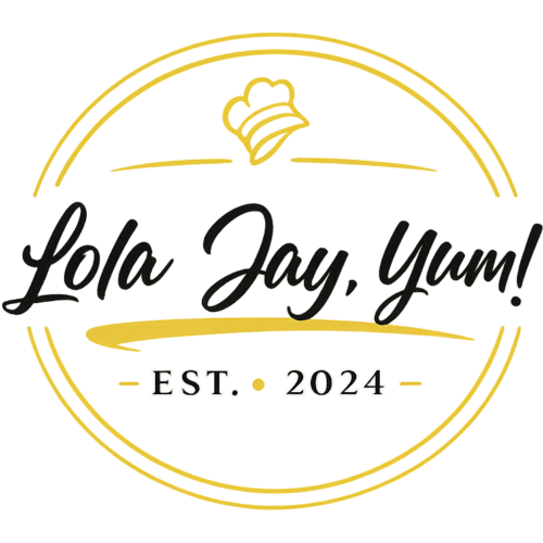Logo with text Lola Jay, Yum! and Est. 2024 and a chef hat design.