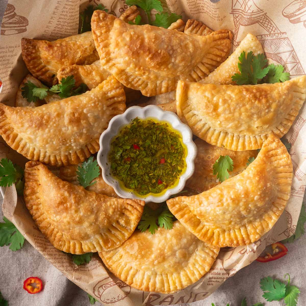 Tuna Pastel with Chimichurri sauce in the middle